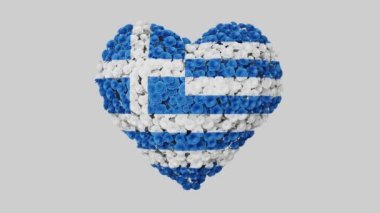 Yunanistan Ulusal Günü. 25 Mart. Bağımsızlık Günü. Alfa mat ile kalp animasyonu. Çiçekler kalp şeklini oluşturuyor. 3B görüntüleme.