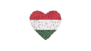 Macaristan Ulusal Günü. 15 Mart. Devrim ve Bağımsızlık Günü. Beyaz arka plandaki çiçeklerden yapılmış kalp şekli. 3B görüntüleme.