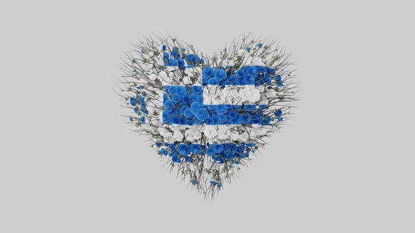 ギリシャ国民の日 3月25日 独立記念日 白い背景に花で作られたハート型 3Dレンダリング — ストック写真