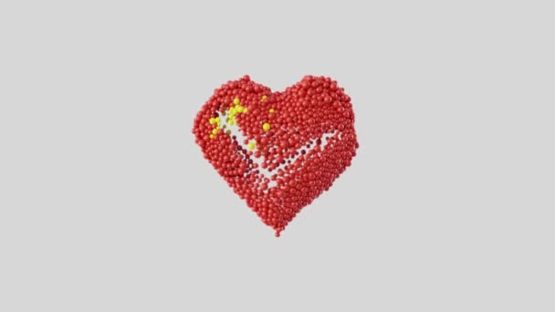 中国国庆节 10月1日心脏动画与阿尔法马特 心形由闪亮的球体动画制成 3D渲染 — 图库视频影像