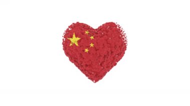 Çin Ulusal Günü. 1 Ekim. Alfa mat ile kalp animasyonu. Çiçekler kalp şeklini oluşturuyor. 3B görüntüleme.