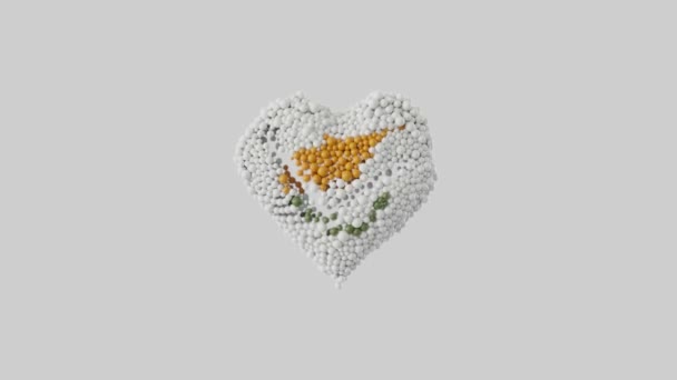 塞浦路斯国庆日 四月一日心脏动画与阿尔法马特 心形由闪亮的球体动画制成 3D渲染 — 图库视频影像