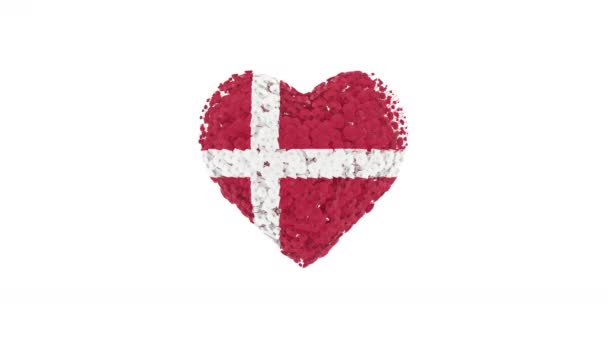 Dia Nacional Dinamarca Junho Animação Cardíaca Com Alfa Fosco Flores — Vídeo de Stock