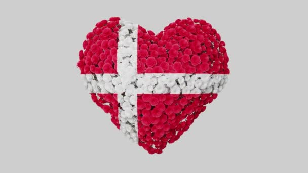 Dánský Národní Den Června Srdeční Animace Alfa Matnou Květiny Vytvářejí — Stock video