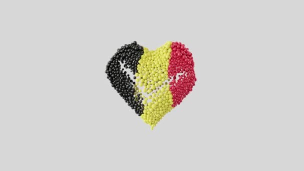 Belgisk Nasjonaldag Hjerteform Laget Glinsende Sfærer Animasjon Hjerteanimasjon Med Alfamutter – stockvideo