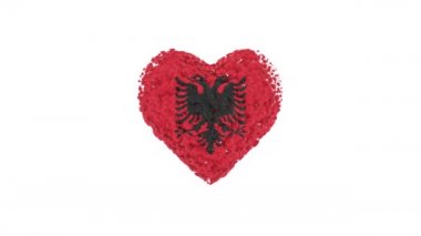Arnavutluk Ulusal Günü. Bağımsızlık Günü. Alfa mat ile kalp animasyonu. Çiçekler kalp şeklini oluşturuyor. 3B görüntüleme.