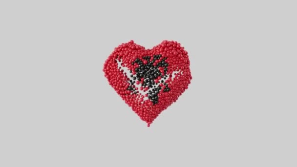 阿尔巴尼亚国庆节 独立日 心形由闪亮的球体动画制成 心脏动画与阿尔法马特 3D渲染 — 图库视频影像