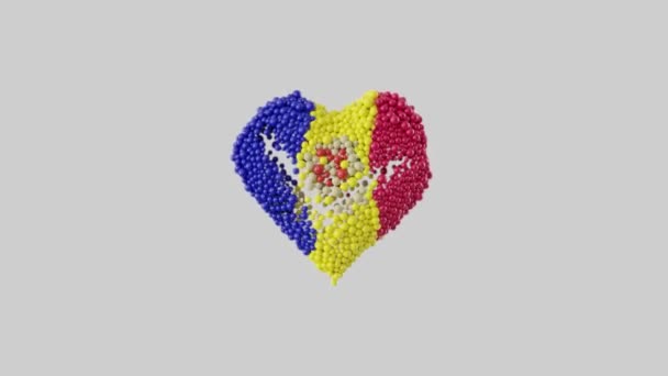 安道尔国庆节 心形由闪亮的球体动画制成 心脏动画与阿尔法马特 3D渲染 — 图库视频影像