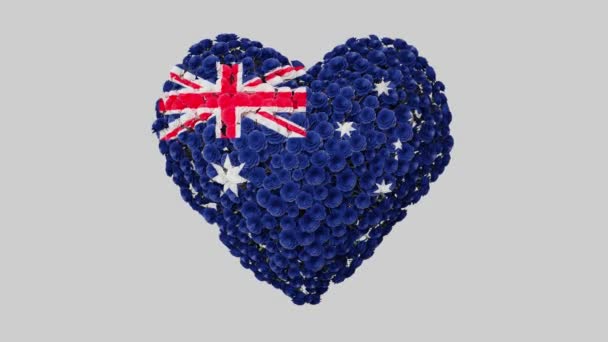 澳大利亚国庆节 心脏动画与阿尔法马特 心形的花 3D渲染 — 图库视频影像