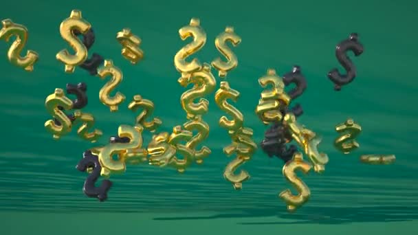 Balões Dólar Inflados Voando Longe Animação Balões Pretos Dourados Forma — Vídeo de Stock