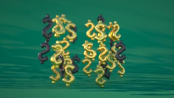 Надуті Кулі Доларів Відлітають Анімацію Чорні Золоті Кулі Формуються Знак — стокове відео