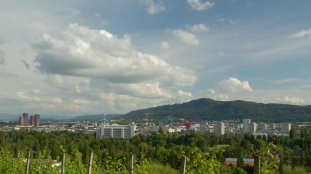 Zeitraffer Blick Auf Die Stadt Rasch Ziehende Kumuluswolken Zürich Schweiz — Stockvideo