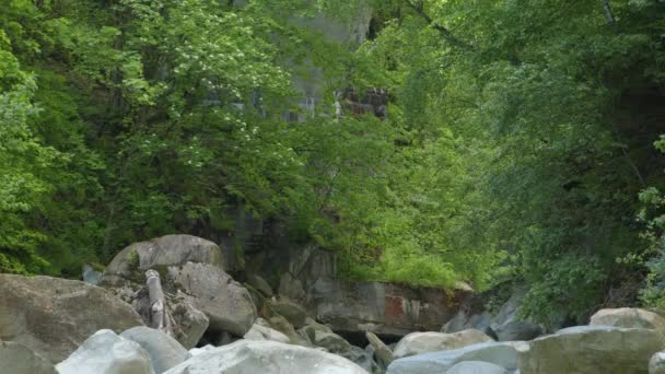 Agua Que Fluye Alrededor Piedras Bajo Puente Arroyo Las Montañas — Vídeos de Stock