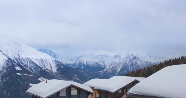 Timelapse Nuvole Danzanti Sopra Montagne Paesaggio Montano Invernale Vista Bettmeralp — Video Stock