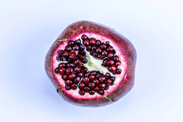 Schneiden Sie Die Spitze Der Granatapfelfrucht Granatapfelfruchtkerne Sind Sehen Ein — Stockfoto