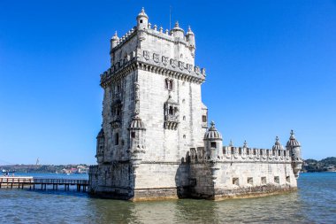 Belem Kulesi - Tagus Nehri. Belem Torre, Lizbon, Portekiz. Belem Turu Lisbonne Portekiz.