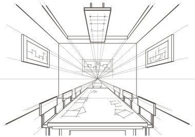 Doğrusal mimari çizim iç konferans salonu