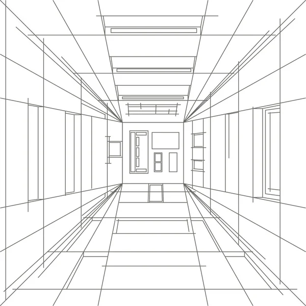 Linear sketch of abstract view of interior — Stock Photo, Image