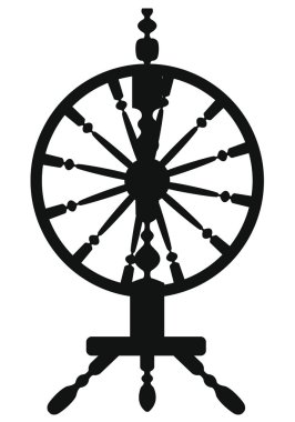 dark silhouette of a vintage spinning wheel clipart
