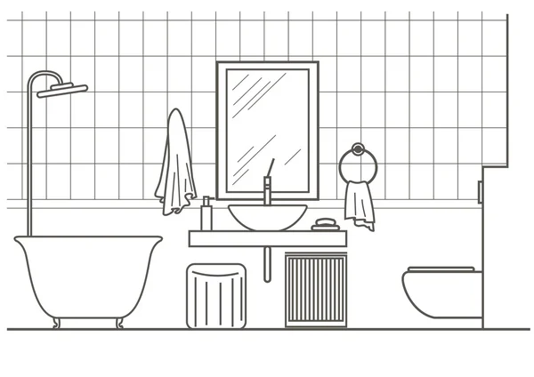 Architektonische lineare Skizze Badezimmer Innenansicht — Stockvektor