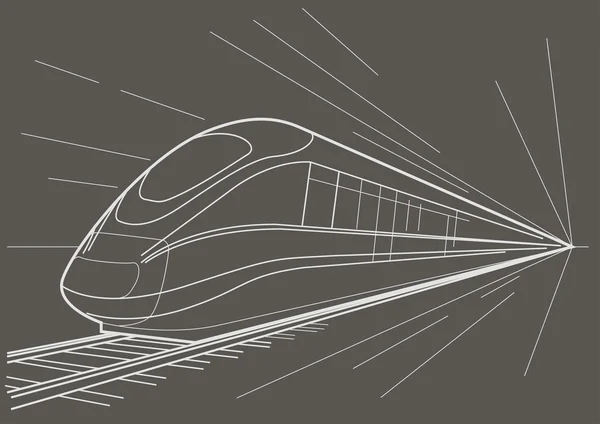 Linjära skiss höghastighetståg på grå bakgrund — Stock vektor