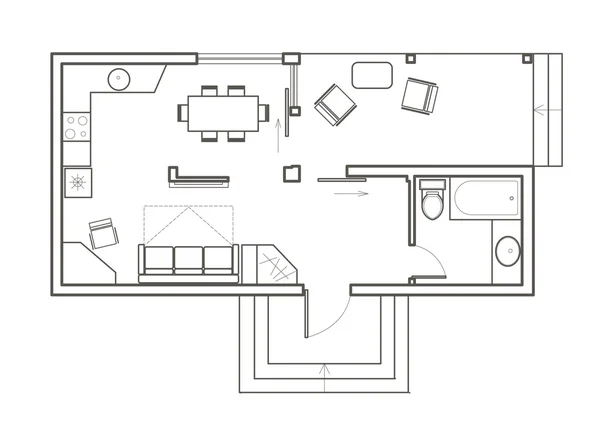선형 건축 스케치 계획 스튜디오 하우스 — 스톡 벡터