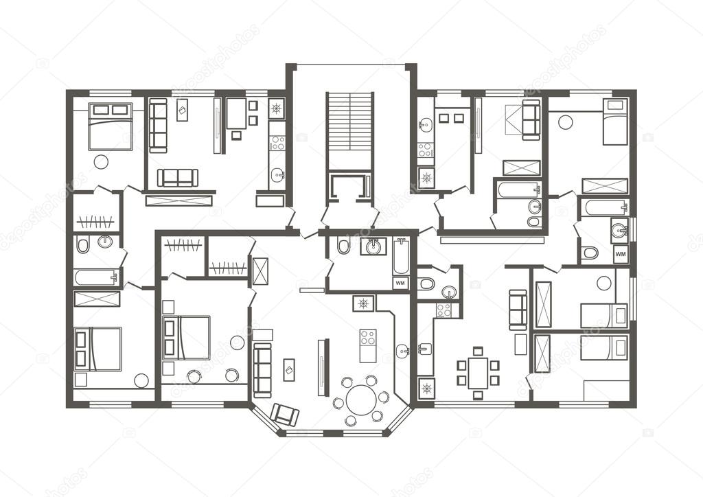 Drawing sketch of a residential area with modern apartment buildings, new  green urban landscape in the city Stock Photo - Alamy