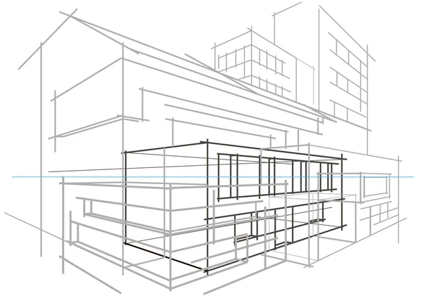 Lineare architektonische Skizze Konzept abstraktes Gebäude hellgrau — Stockvektor