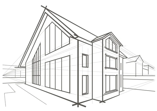 Lineaire architectonische schets vrijstaande woning — Stockvector