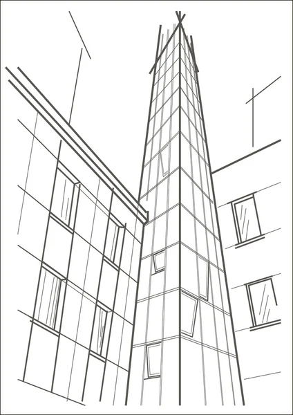 Gökdelen kule doğrusal mimari çizimi — Stok Vektör