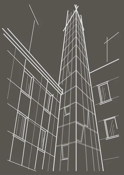 Gri arka plan gökdelen kulede doğrusal mimari çizimi — Stok Vektör