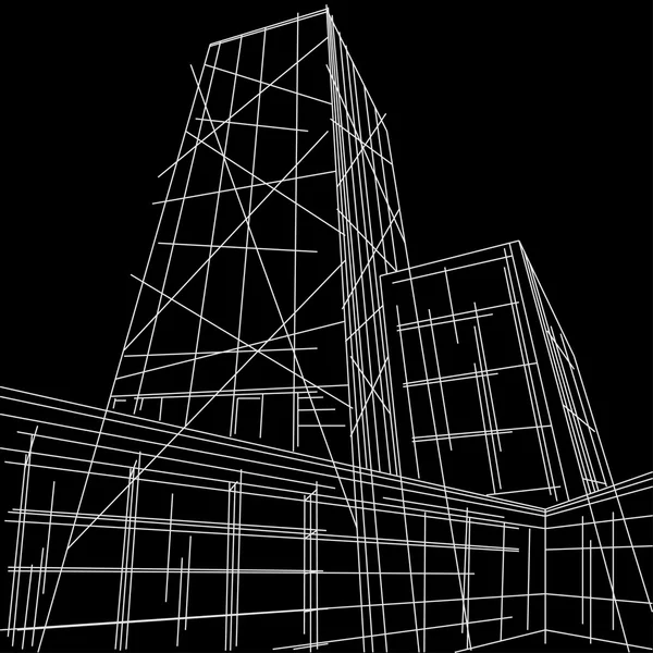 Doğrusal illüstrasyon gökdelen siyah arka plan üzerine — Stok Vektör
