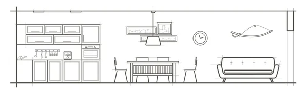 线性建筑素描工作室前视图 — 图库矢量图片