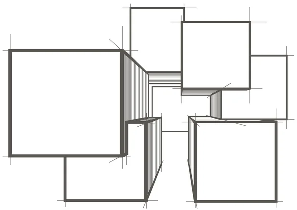 Cubos abstractos de boceto arquitectónico — Archivo Imágenes Vectoriales