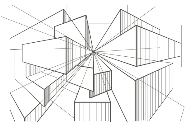 Cajas de bocetos arquitectónicos abstractos en perspectiva — Vector de stock