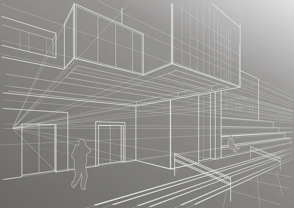 Architecturale schets van een kubieke gebouw — Stockvector