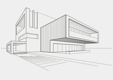 linear sketch of modern building on light gray background clipart