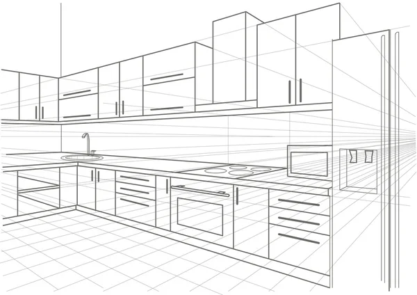 Lineare Skizze Innenküche — Stockvektor