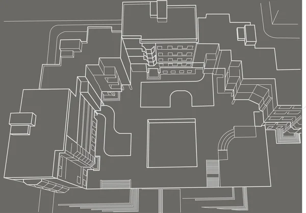 多層建物平面図灰色背景の建築スケッチ — ストックベクタ