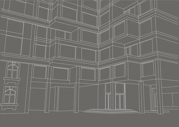 architectural sketch large apartment building with balconies on gray background