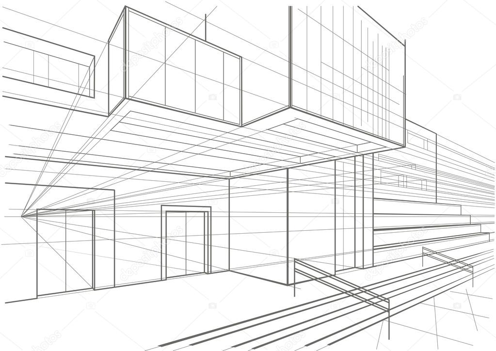 Architectural sketch of a cubic building