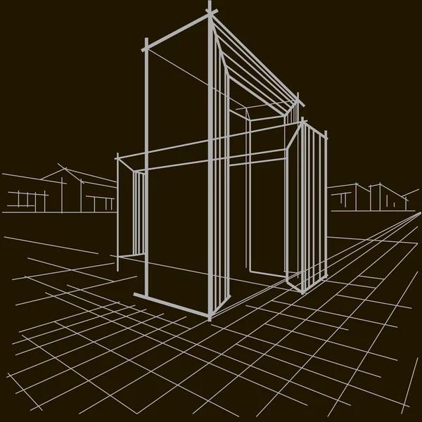 Boceto lineal de la construcción arquitectónica de dos arcos que se cruzan sobre fondo negro — Archivo Imágenes Vectoriales