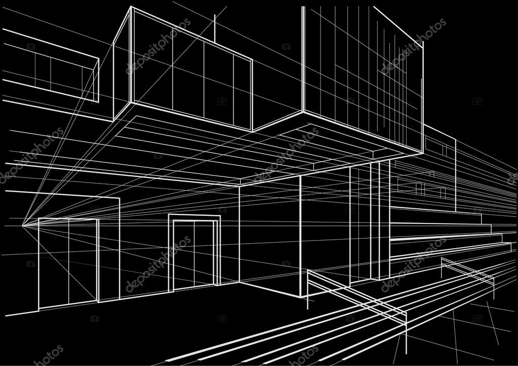 Architectural sketch of a cubic building black background Stock Photo by  ©Tanok911 79925658