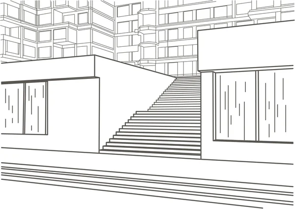 通り階段の建築スケッチ — ストックベクタ