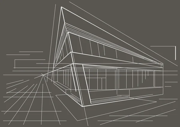 Boceto arquitectónico del moderno edificio esquinero sobre fondo gris — Vector de stock