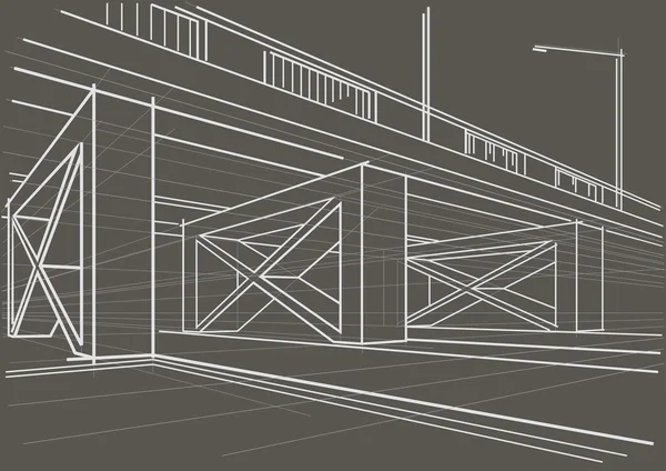 Desenho arquitetônico linear estrada aérea no fundo cinza —  Vetores de Stock