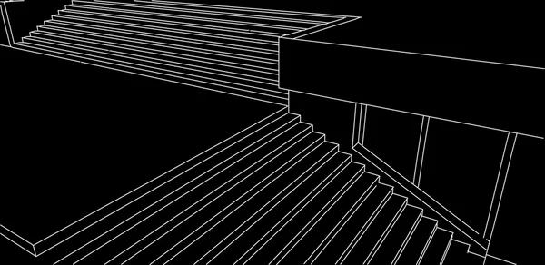 Linje skiss av gatan trappor på svart bakgrund; — Stock vektor