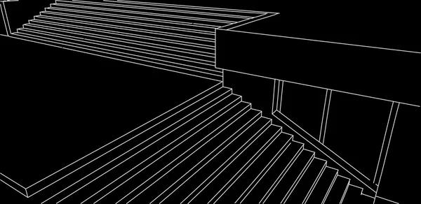 Esboço de linha de escadas de rua no fundo preto ; —  Vetores de Stock