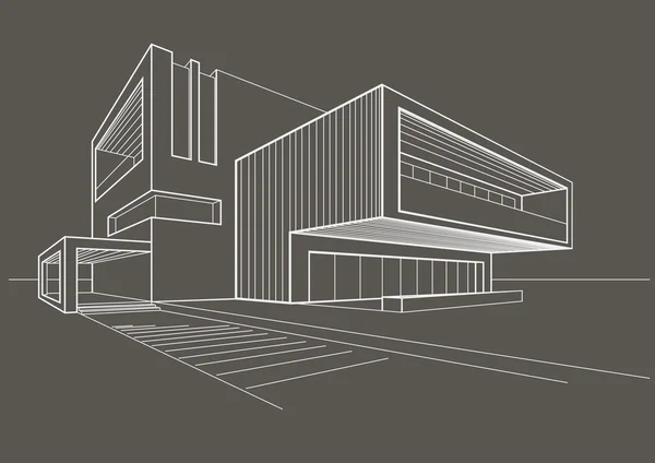 Esbozo lineal edificio moderno sobre fondo gris — Vector de stock