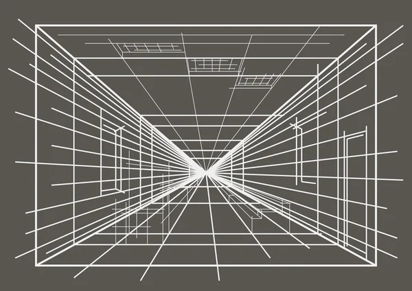 Лінійний ескіз концептуального інтер'єру на сірому фоні — стоковий вектор